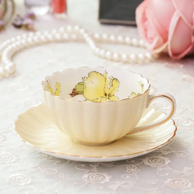 YBK Tech Ensemble Tasse Et Soucoupe Porcelaine Anglaise 3D Rose – 150 Ml